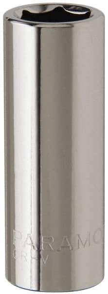 Paramount - 7/16", 3/8" Drive, Deep Hand Socket - 6 Points, 1-15/16" OAL, Steel, Chrome Finish - USA Tool & Supply