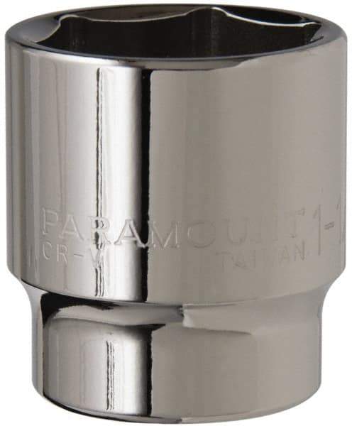 Paramount - 1-1/4", 1/2" Drive, Standard Hand Socket - 6 Points, 1-1/2" OAL, Steel, Chrome Finish - USA Tool & Supply