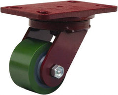 Hamilton - 3-1/4" Diam x 2" Wide x 5-1/4" OAH Top Plate Mount Swivel Caster - Polyurethane Mold onto Cast Iron Center, 575 Lb Capacity, Straight Roller Bearing, 4-1/2 x 6-1/2" Plate - USA Tool & Supply