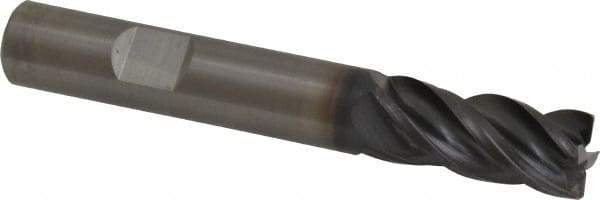 Kennametal - 4 Flute Solid Carbide Roughing & Finishing Corner Chamfer End Mill - AlTiN Finish, Weldon Shank, 38° Helix, Centercutting - USA Tool & Supply