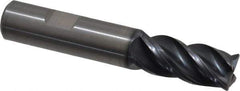 Kennametal - 4 Flute Solid Carbide Roughing & Finishing Corner Chamfer End Mill - AlTiN Finish, Weldon Shank, 38° Helix, Centercutting - USA Tool & Supply
