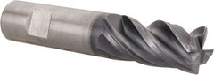 Kennametal - 4 Flute Solid Carbide Roughing & Finishing Corner Chamfer End Mill - AlTiN Finish, Weldon Shank, 38° Helix, Centercutting - USA Tool & Supply