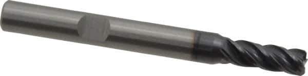 Kennametal - 4 Flute Solid Carbide Roughing & Finishing Corner Chamfer End Mill - AlTiN Finish, Weldon Shank, 38° Helix, Centercutting - USA Tool & Supply