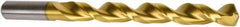 Precision Twist Drill - 0.1575" 135° High Speed Steel Jobber Drill - TiN Finish, Right Hand Cut, Parabolic Flute, Straight Shank, 2-15/16" OAL, Split Point - USA Tool & Supply