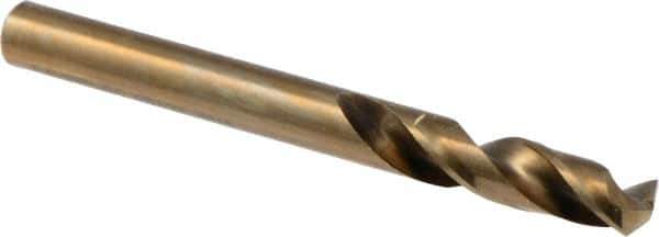 Precision Twist Drill - 0.252" 135° Spiral Flute Cobalt Screw Machine Drill Bit - Oxide/Gold Finish, Right Hand Cut, 31mm Flute Length, 70mm OAL, Split Point, Straight Shank - USA Tool & Supply