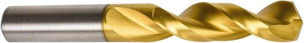 Precision Twist Drill - 25/64" 135° Parabolic Flute High Speed Steel Screw Machine Drill Bit - TiN Finish, Right Hand Cut, 1-7/8" Flute Length, 3-1/4" OAL, Split Point, Straight Shank - USA Tool & Supply