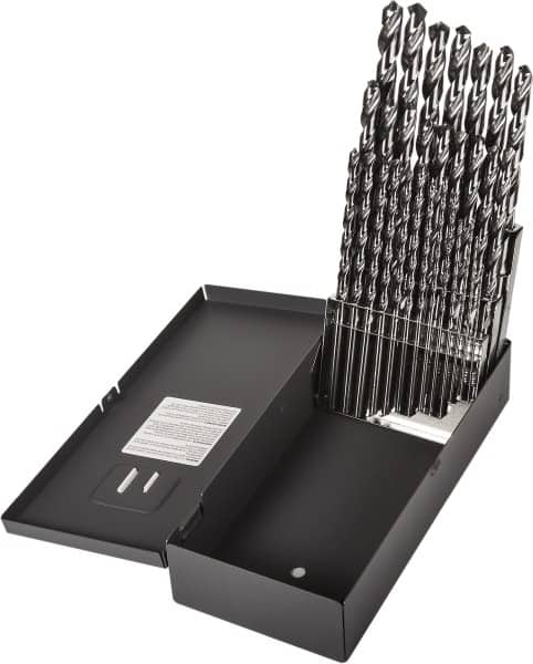 Precision Twist Drill - 1/16 to 1/2", 118° Point, Bright Finish, High Speed Steel Taper Length Drill Bit Set - USA Tool & Supply