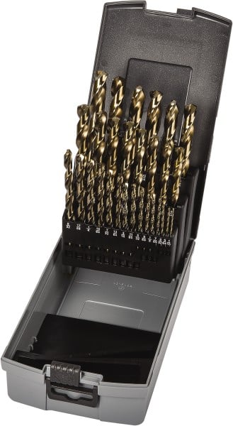 Precision Twist Drill - 1/16 to 1/2", 135° Point, Gold Finish, Cobalt Jobber Length Drill Bit Set - USA Tool & Supply