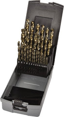 Precision Twist Drill - 1/16 to 1/2", 135° Point, Gold Finish, Cobalt Jobber Length Drill Bit Set - USA Tool & Supply