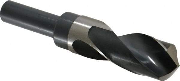 Precision Twist Drill - 1-1/4" Drill, 118° Point, High Speed Steel Silver Deming & Reduced Shank Drill Bit - Bright Finish, 6" OAL, Straight Shank, 3" Flute Length, Right Hand Cut, Standard Point, Spiral Flute, Regular Spiral - USA Tool & Supply
