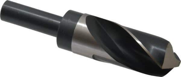 Precision Twist Drill - 1-7/16" Drill, 118° Point, High Speed Steel Silver Deming & Reduced Shank Drill Bit - Bright Finish, 6" OAL, Straight Shank, 3" Flute Length, Right Hand Cut, Standard Point, Spiral Flute, Regular Spiral - USA Tool & Supply