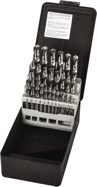 Precision Twist Drill - 1/16 to 1/2", 135° Point, Oxide Finish, High Speed Steel Screw Machine Length Drill Bit Set - USA Tool & Supply
