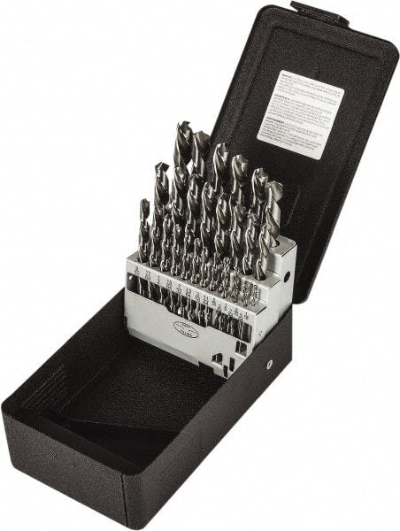 Precision Twist Drill - 1/16 to 1/2", 118° Point, Bright Finish, High Speed Steel Jobber Length Drill Bit Set - USA Tool & Supply