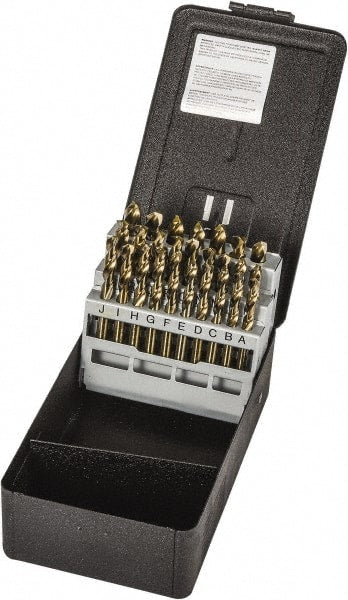 Precision Twist Drill - 135° Point, Gold Finish, Cobalt Screw Machine Length Drill Bit Set - USA Tool & Supply