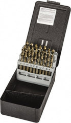 Precision Twist Drill - 135° Point, Gold Finish, Cobalt Screw Machine Length Drill Bit Set - USA Tool & Supply