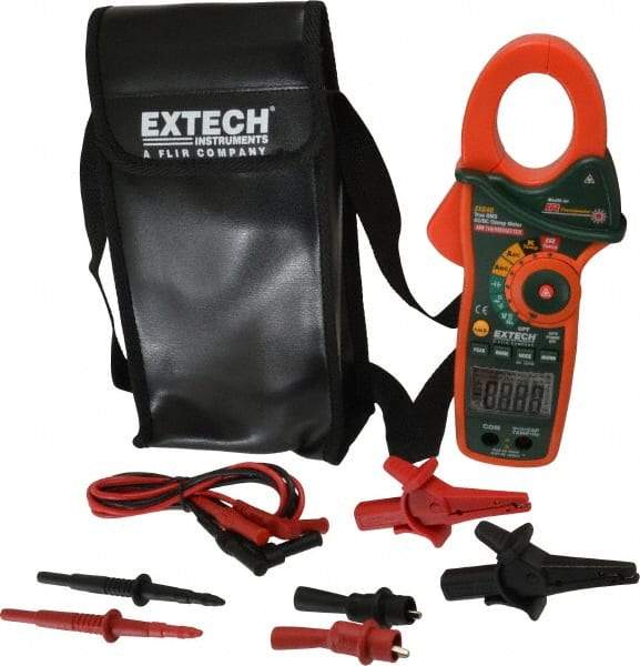 Extech - EX840, CAT IV, Digital True RMS Auto Ranging Clamp Meter with 1.7" Clamp On Jaws - 1000 VAC/VDC, 1000 AC/DC Amps, Measures Voltage, Capacitance, Continuity, Frequency, Resistance, Temperature - USA Tool & Supply