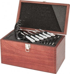 Starrett - 0 to 6" Range, 6 Piece Mechanical Outside Micrometer Set - 0.0001" Graduation, Ratchet Stop Thimble, Carbide Tipped Face - USA Tool & Supply