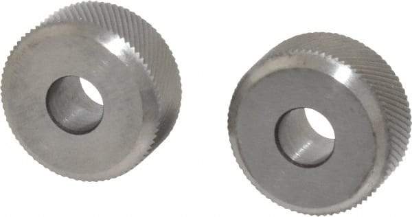 Made in USA - 1/4 Inch Face Width, 3/4 Inch Diameter, Cobalt Knurl Wheel Set - 1/4 Inch Hole Diameter, Beveled Face Knurl, Left and Right Hand Diagonal Pattern, Form - Exact Industrial Supply