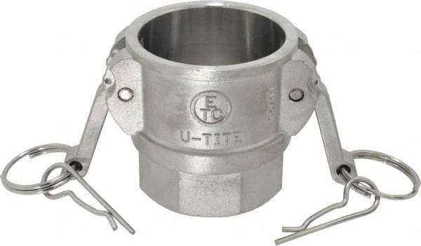 EVER-TITE Coupling Products - 2" Stainless Steel Cam & Groove Suction & Discharge Hose Female Coupler Female NPT Thread - Part D, 2" Thread, 250 Max psi - USA Tool & Supply
