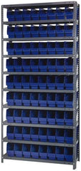 Quantum Storage - 72 Bin Store-More Shelf Bin System - 36 Inch Overall Width x 12 Inch Overall Depth x 75 Inch Overall Height, Blue Polypropylene Bins - USA Tool & Supply