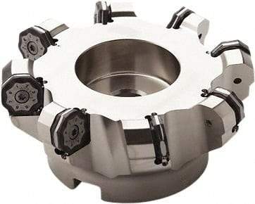 Seco - 115mm Cut Diam, 32mm Arbor Hole, 6mm Max Depth of Cut, 40° Indexable Chamfer & Angle Face Mill - 7 Inserts, ON.. 0905 Insert, Right Hand Cut, 7 Flutes, Through Coolant, Series Double OctoMill - USA Tool & Supply