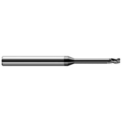 Corner Radius End Mill: 0.031″ Dia, 0.046″ LOC, 0.005″ Radius, 3 Flutes, Solid Carbide 2-1/2″ OAL, 1/8″ Shank Dia, 30 ° Helix, Amorphous Diamond Coated, Corner Radius End
