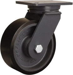 Hamilton - 8" Diam x 3" Wide x 10-1/2" OAH Top Plate Mount Swivel Caster - Polyurethane Mold onto Cast Iron Center, 3,250 Lb Capacity, Sealed Precision Ball Bearing, 5-1/4 x 7-1/4" Plate - USA Tool & Supply