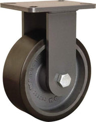 Hamilton - 8" Diam x 3" Wide x 10-1/2" OAH Top Plate Mount Rigid Caster - Polyurethane Mold onto Cast Iron Center, 3,250 Lb Capacity, Sealed Precision Ball Bearing, 5-1/4 x 7-1/4" Plate - USA Tool & Supply