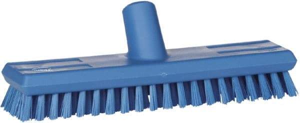 Vikan - 1" Bristle Length, Polyester Scrub Brush - 10-5/8" Long x 2-1/2" Wide Head, 11" OAL, European Threaded Handle, Blue, Polypropylene Block - USA Tool & Supply