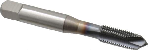 OSG - 3/8-24 UNF, 3 Flute, TiCN Finish, Vanadium High Speed Steel Spiral Point Tap - Plug Chamfer, Right Hand Thread, 2-15/16" OAL, 1-1/4" Thread Length, 0.381" Shank Diam, 3B Class of Fit, Series 300 - Exact Industrial Supply
