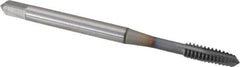 OSG - #6-32 UNC, 3 Flute, TiCN Finish, Powdered Metal Spiral Point Tap - Plug Chamfer, Right Hand Thread, 2" OAL, 11/16" Thread Length, 0.141" Shank Diam, Series 312 - Exact Industrial Supply