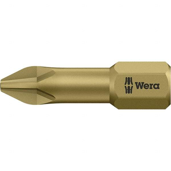 Wera - #2, Phillips Screwdriver Bit - 1/4" Drive, 1" OAL - USA Tool & Supply