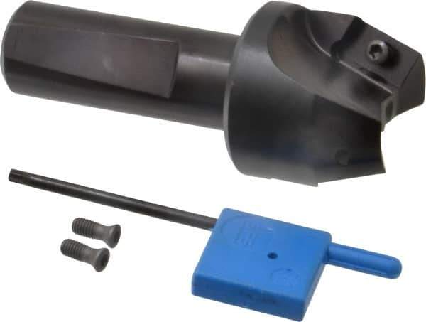 Kyocera - 20° Lead Angle, 1" Max Cut Diam, 1" Min Cut Diam, 35/64" Max Depth of Cut, Indexable Chamfer and Angle End Mill - 2 Inserts, XPMT 15T3.. Insert Style, 3.15" Overall Length, Straight Shank - USA Tool & Supply