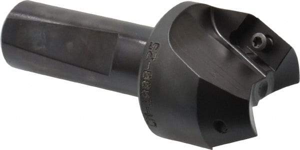 Kyocera - 25° Lead Angle, 1" Max Cut Diam, 1" Min Cut Diam, 0.526" Max Depth of Cut, Indexable Chamfer and Angle End Mill - 2 Inserts, XPMT 15T3.. Insert Style, 3.15" Overall Length, Straight Shank - USA Tool & Supply