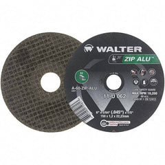 WALTER Surface Technologies - 6" 60 Grit Aluminum Oxide Cutoff Wheel - 3/64" Thick, 7/8" Arbor, 10,200 Max RPM, Use with Angle Grinders - USA Tool & Supply