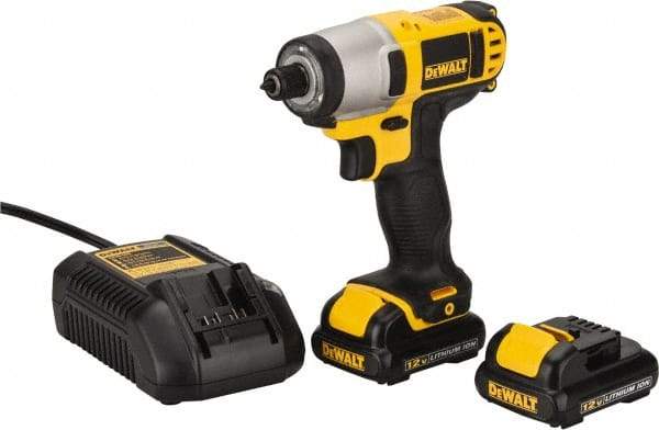 DeWALT - 12 Volt, 1/4" Drive, 79 Ft/Lb Torque, Cordless Impact Driver - Pistol Grip Handle, 2450 RPM, 2 Lithium-Ion Batteries Included - USA Tool & Supply