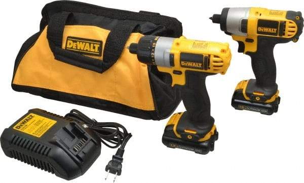 DeWALT - 12 Volt Cordless Tool Combination Kit - Includes 1/4" Impact Driver & 1/4" Screwdriver, Lithium-Ion Battery Included - USA Tool & Supply