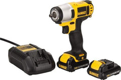 DeWALT - 3/8" Drive 12 Volt Pistol Grip Cordless Impact Wrench & Ratchet - 2,450 RPM, 0 to 3,400 BPM, 96 Ft/Lb Torque, 2 Lithium-Ion Batteries Included - USA Tool & Supply