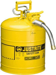 Justrite - 5 Gal Galvanized Steel Self-Closing, Self-Venting, Full-Length Flame Arrester - 16-7/8" High x 11-3/4" Diam, Yellow - USA Tool & Supply