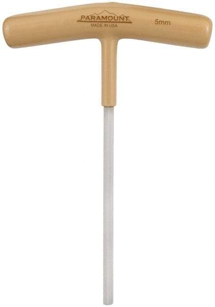 Paramount - 5mm Hex, T-Handle Cushion Grip, Hex Key - 6" OAL, Steel, Metric System of Measurement - USA Tool & Supply