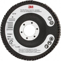 3M - 40 Grit, 4-1/2" Disc Diam, 7/8" Center Hole, Type 29 Zirconia Alumina Flap Disc - 13,300 Max RPM, Cloth Backing, Arbor Attaching System, Coated - USA Tool & Supply