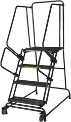 Ballymore - 50" 5 Step Ladder - Rolling Safety Ladder, 450 Lb Capacity, 50" Platform Height, 30" Base Width x 52" Base Depth, Perforated Tread - USA Tool & Supply