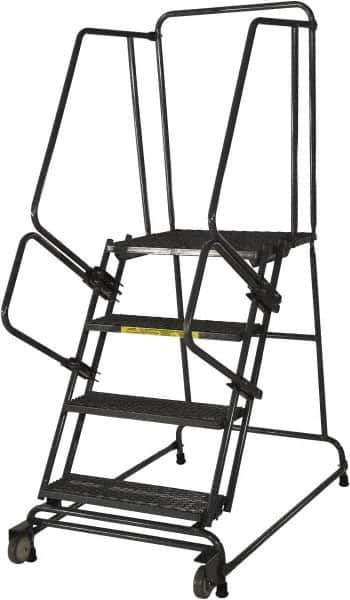 Ballymore - 40" 4 Step Ladder - Rolling Safety Ladder, 450 Lb Capacity, 40" Platform Height, 30" Base Width x 46" Base Depth, Perforated Tread - USA Tool & Supply