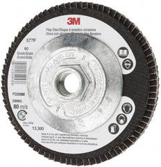 3M - 60 Grit, 4-1/2" Disc Diam, 5/8-11 Center Hole, Type 27 Zirconia Alumina Flap Disc - 13,300 Max RPM, Cloth Backing, Arbor Attaching System, Coated - USA Tool & Supply