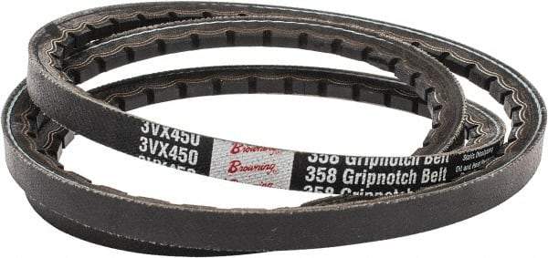 Browning - Section 3VX, 3/8" Wide, 45" Outside Length, Gripnotch V-Belt - Rubber Compound, 358 Gripnotch, No. 3VX450 - USA Tool & Supply