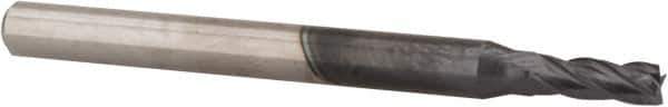 Accupro - 0.09", 0.27" LOC, 1/8" Shank Diam, 1-1/2" OAL, 4 Flute, Solid Carbide Square End Mill - Single End, AlTiN Finish, Spiral Flute, 30° Helix, Centercutting, Series Miniature - USA Tool & Supply