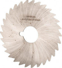 Made in USA - 4-1/2" Diam x 1/16" Blade Thickness x 1" Arbor Hole Diam, 40 Tooth Slitting and Slotting Saw - Arbor Connection, Right Hand, Uncoated, High Speed Steel, Concave Ground, Contains Keyway - USA Tool & Supply