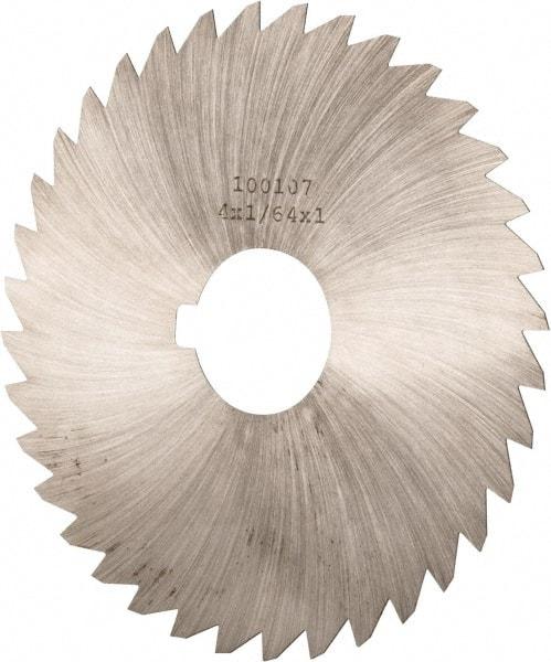 Made in USA - 4" Diam x 1/64" Blade Thickness x 1" Arbor Hole Diam, 36 Tooth Slitting and Slotting Saw - Arbor Connection, Right Hand, Uncoated, High Speed Steel, Concave Ground, Contains Keyway - USA Tool & Supply