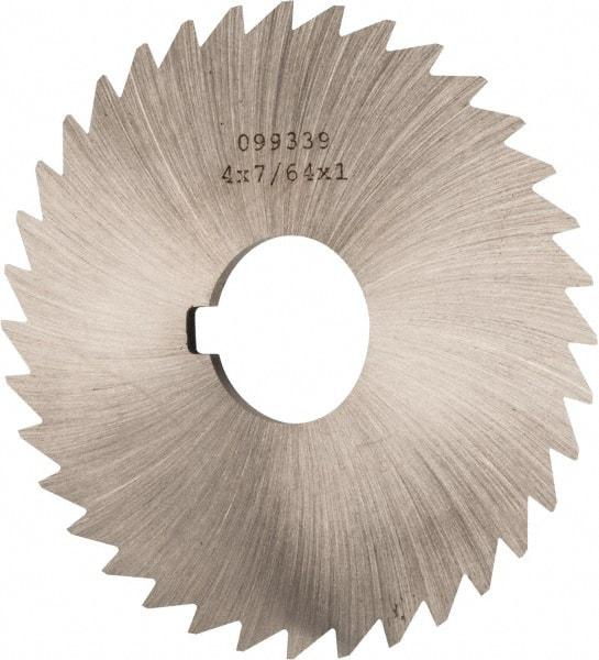 Made in USA - 4" Diam x 7/64" Blade Thickness x 1" Arbor Hole Diam, 36 Tooth Slitting and Slotting Saw - Arbor Connection, Right Hand, Uncoated, High Speed Steel, Concave Ground, Contains Keyway - USA Tool & Supply