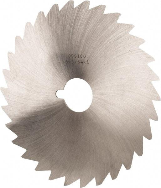 Made in USA - 6" Diam x 3/64" Blade Thickness x 1" Arbor Hole Diam, 50 Tooth Slitting and Slotting Saw - Arbor Connection, Right Hand, Uncoated, High Speed Steel, Concave Ground, Contains Keyway - USA Tool & Supply